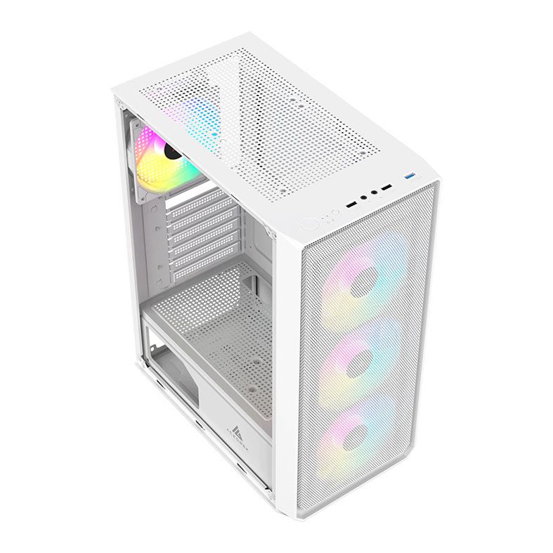 Gabinete Gamer Acegeek Diamond R339, Rainbow, Mid-Tower, Lateral de Vidro, Com 4 Fans, Branco, AG-DIAMOND-R339-WH-I4F