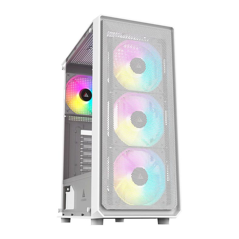 Gabinete Gamer Acegeek Diamond R339, Rainbow, Mid-Tower, Lateral de Vidro, Com 4 Fans, Branco, AG-DIAMOND-R339-WH-I4F