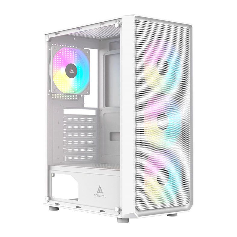 Gabinete Gamer Acegeek Diamond R339, Rainbow, Mid-Tower, Lateral de Vidro, Com 4 Fans, Branco, AG-DIAMOND-R339-WH-I4F