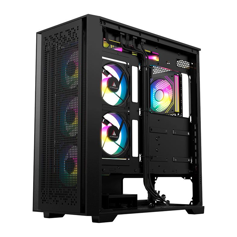 Gabinete Gamer ACegeek Flipped-M, Mid-Tower, Lateral de Vidro, Preto, AG-FLIPPED-M-BK