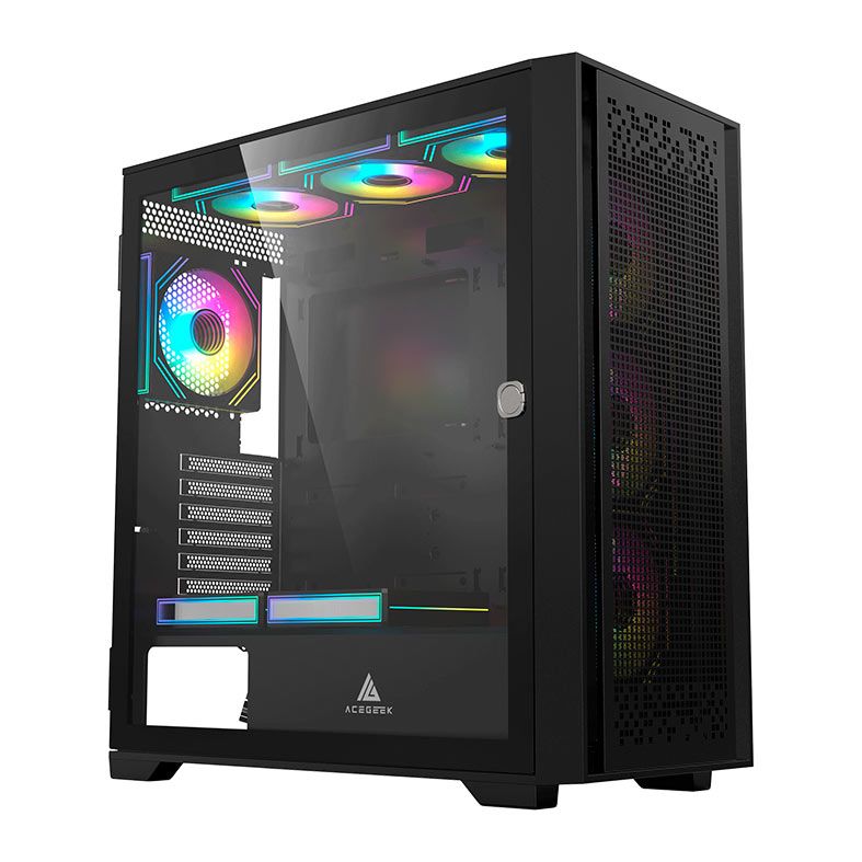 Gabinete Gamer ACegeek Flipped-M, Mid-Tower, Lateral de Vidro, Preto, AG-FLIPPED-M-BK