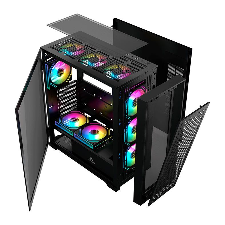 Gabinete Gamer ACegeek Flipped-M, Mid-Tower, Lateral de Vidro, Preto, AG-FLIPPED-M-BK