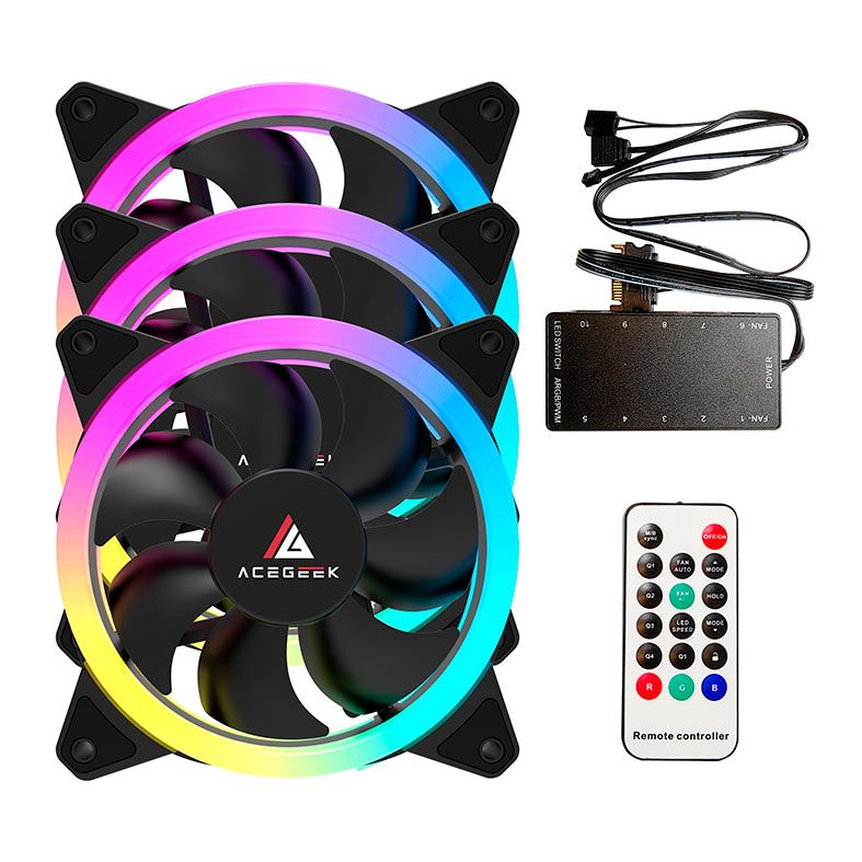 Kit Ventoinha Acegeek Galaxy, 3x120mm, ARGB, AG-GALAXY3X1-BK
