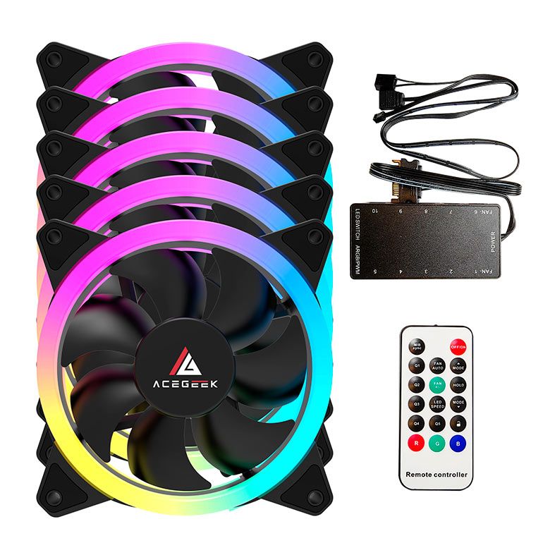 Kit Ventoinha Acegeek Galaxy, 5x120mm, ARGB, AG-GALAXY5X1-BK