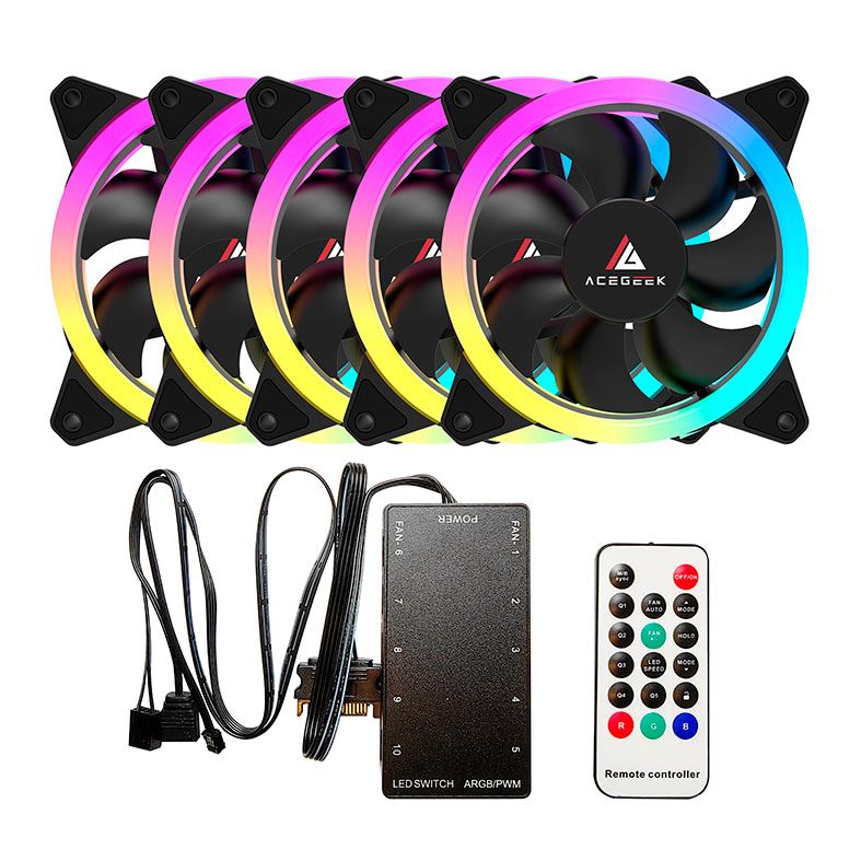 Kit Ventoinha Acegeek Galaxy, 5x120mm, ARGB, AG-GALAXY5X1-BK
