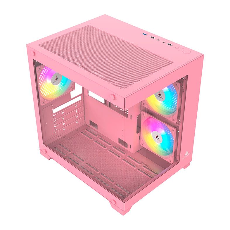 Gabinete Gamer Acegeek Gimli, Rainbow, Mid-Tower, Lateral de Vidro, Com 3 Fans, Rosa, AG-GIMLI-PK-3F