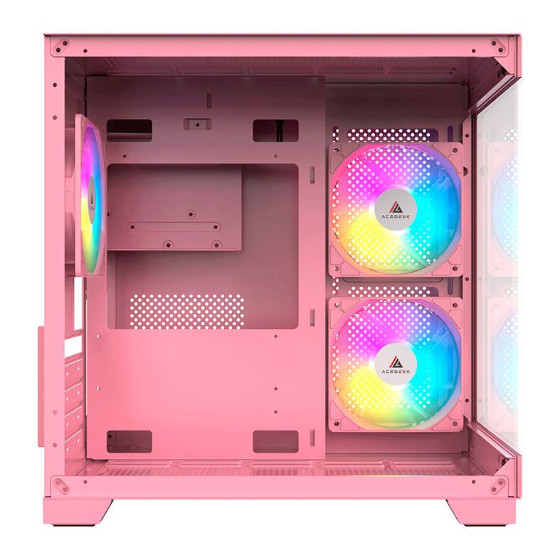 Gabinete Gamer Acegeek Gimli, Rainbow, Mid-Tower, Lateral de Vidro, Com 3 Fans, Rosa, AG-GIMLI-PK-3F