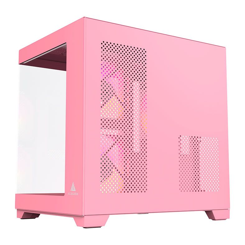 Gabinete Gamer Acegeek Gimli, Rainbow, Mid-Tower, Lateral de Vidro, Com 3 Fans, Rosa, AG-GIMLI-PK-3F