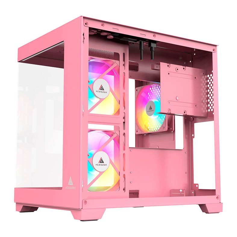 Gabinete Gamer Acegeek Gimli, Rainbow, Mid-Tower, Lateral de Vidro, Com 3 Fans, Rosa, AG-GIMLI-PK-3F
