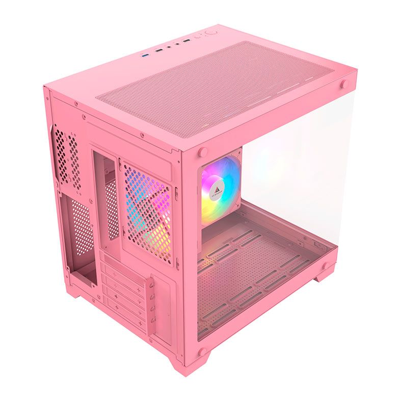 Gabinete Gamer Acegeek Gimli, Rainbow, Mid-Tower, Lateral de Vidro, Com 3 Fans, Rosa, AG-GIMLI-PK-3F