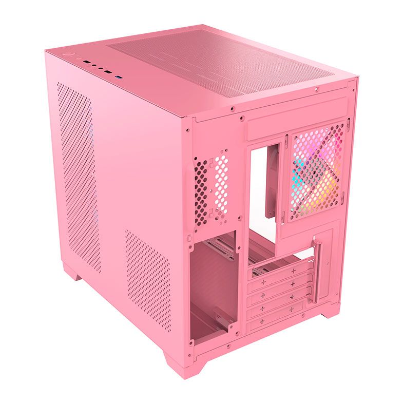 Gabinete Gamer Acegeek Gimli, Rainbow, Mid-Tower, Lateral de Vidro, Com 3 Fans, Rosa, AG-GIMLI-PK-3F