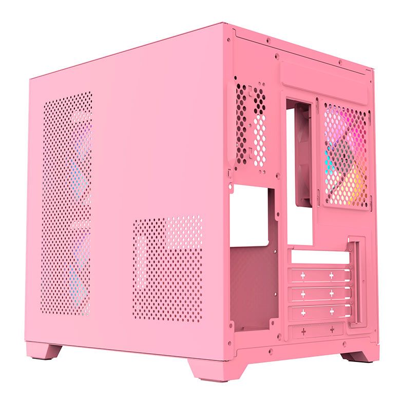 Gabinete Gamer Acegeek Gimli, Rainbow, Mid-Tower, Lateral de Vidro, Com 3 Fans, Rosa, AG-GIMLI-PK-3F