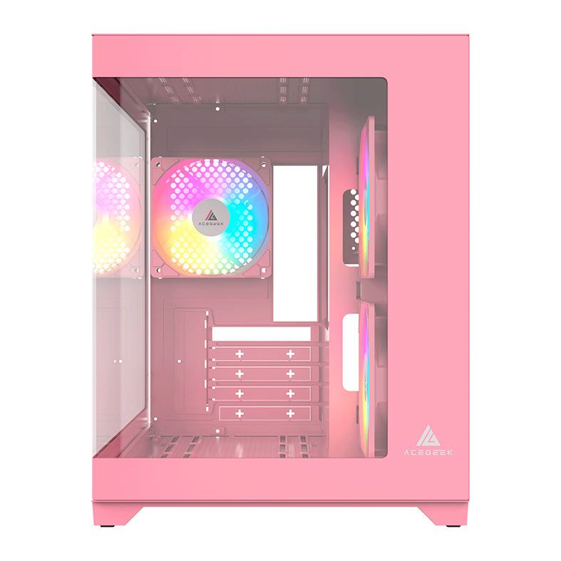 Gabinete Gamer Acegeek Gimli, Rainbow, Mid-Tower, Lateral de Vidro, Com 3 Fans, Rosa, AG-GIMLI-PK-3F