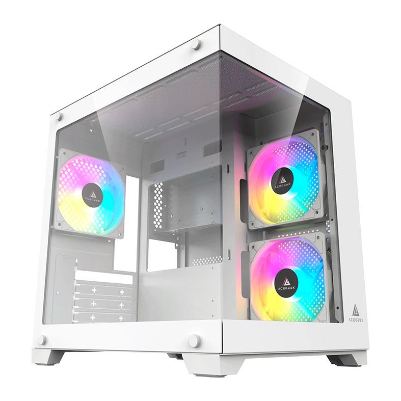 Gabinete Gamer Acegeek Gimli, Rainbow, Mid-Tower, Lateral de Vidro, Com 3 Fans, Branco, AG-GIMLI-WH-3F