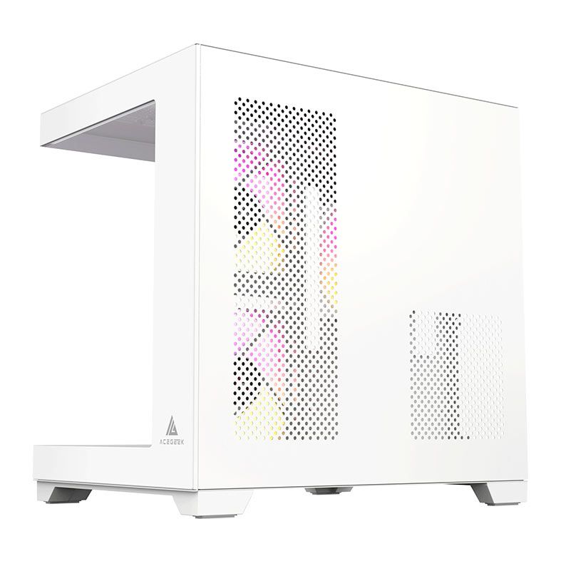 Gabinete Gamer Acegeek Gimli, Rainbow, Mid-Tower, Lateral de Vidro, Com 3 Fans, Branco, AG-GIMLI-WH-3F