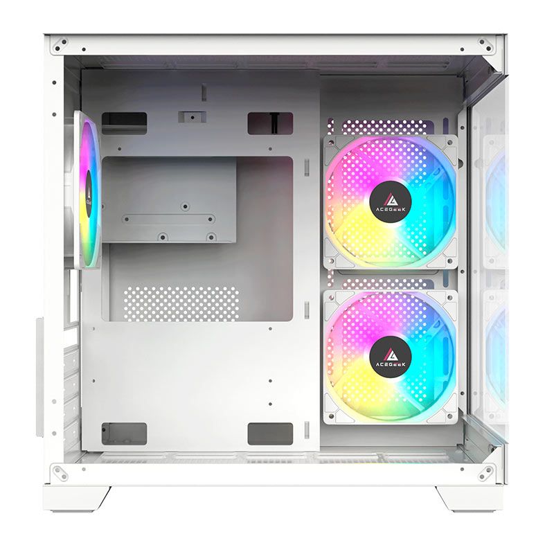 Gabinete Gamer Acegeek Gimli, Rainbow, Mid-Tower, Lateral de Vidro, Com 3 Fans, Branco, AG-GIMLI-WH-3F