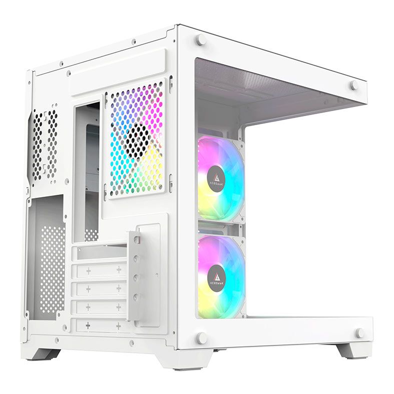 Gabinete Gamer Acegeek Gimli, Rainbow, Mid-Tower, Lateral de Vidro, Com 3 Fans, Branco, AG-GIMLI-WH-3F