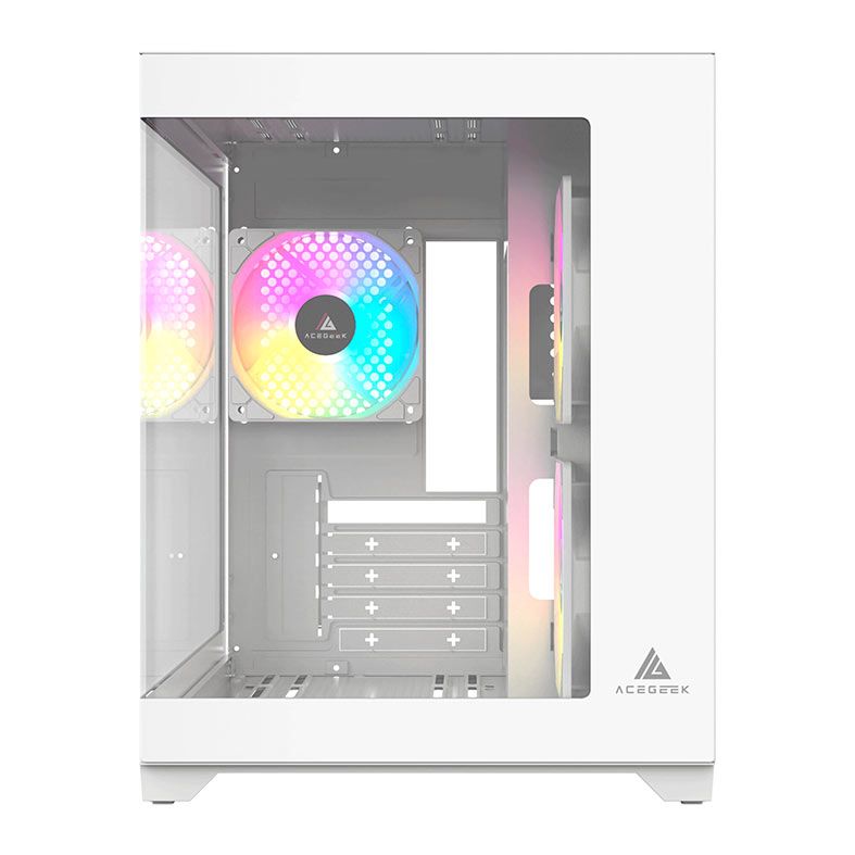 Gabinete Gamer Acegeek Gimli, Rainbow, Mid-Tower, Lateral de Vidro, Com 3 Fans, Branco, AG-GIMLI-WH-3F