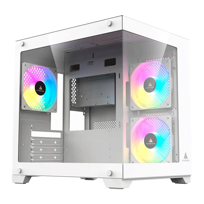 Gabinete Gamer Acegeek Gimli, Rainbow, Mid-Tower, Lateral de Vidro, Com 3 Fans, Branco, AG-GIMLI-WH-3F