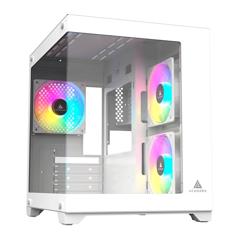 Gabinete Gamer Acegeek Gimli, Rainbow, Mid-Tower, Lateral de Vidro, Com 3 Fans, Branco, AG-GIMLI-WH-3F