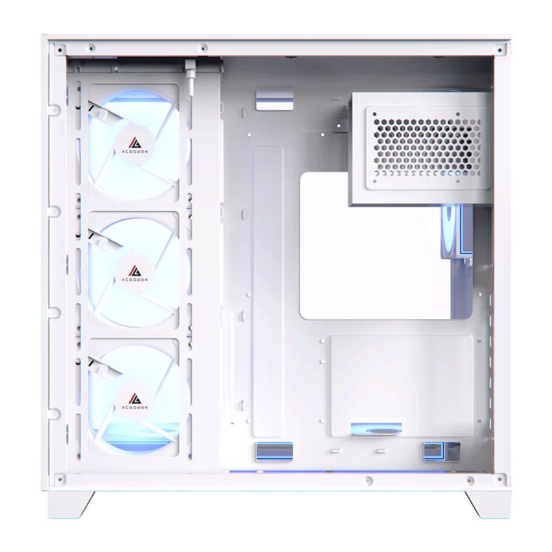 Gabinete Gamer Acegeek Horizon, Mid-Tower, Lateral de Vidro, Com 7 Fans, Branco, AG-HORIZON-WH-I7F