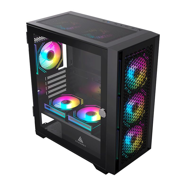Gabinete Gamer Acegeek Iliad Mini, Mid-Tower, Lateral de Vidro, Preto, AG-ILIAD-MINI-BK