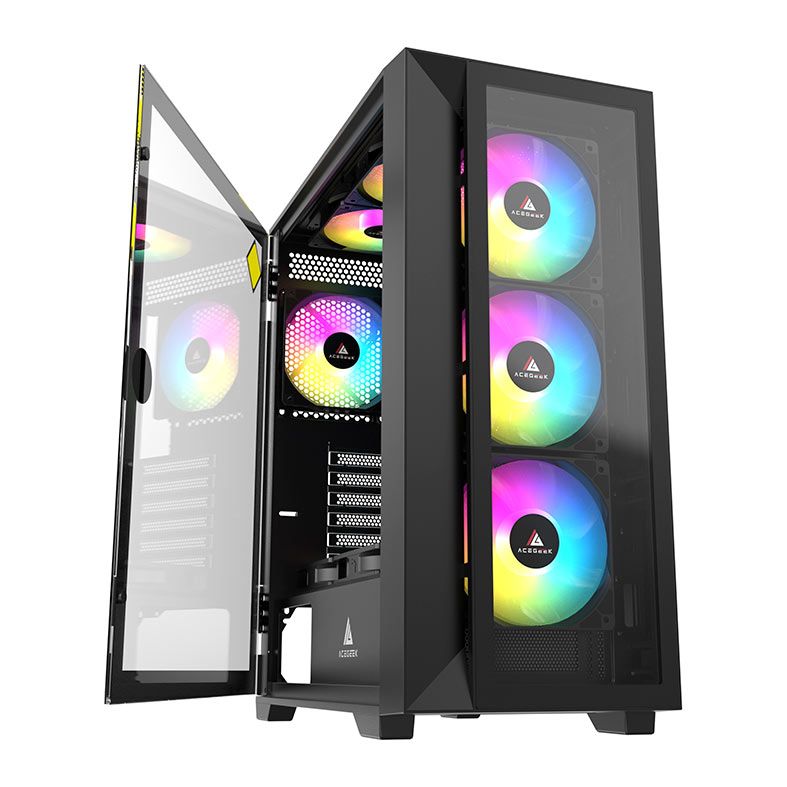 Gabinete Gamer Acegeek Neo C412 Glass, Mid-Tower, Lateral de Vidro, Preto, AG-NEO-C412-BK