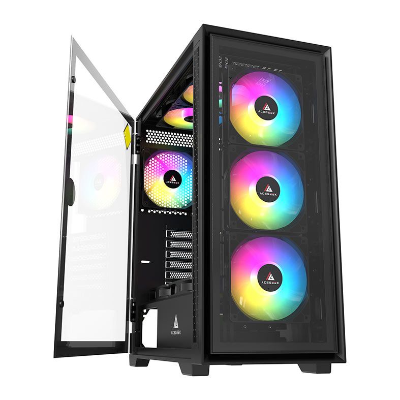 Gabinete Gamer Acegeek Raptor C414, Mid-Tower, Lateral de Vidro, Preto, AG-RAPTOR-C414-BK