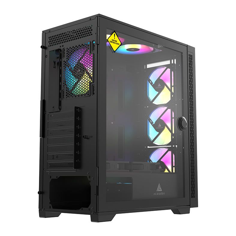 Gabinete Gamer Acegeek Raptor C414, Mid-Tower, Lateral de Vidro, Preto, AG-RAPTOR-C414-BK