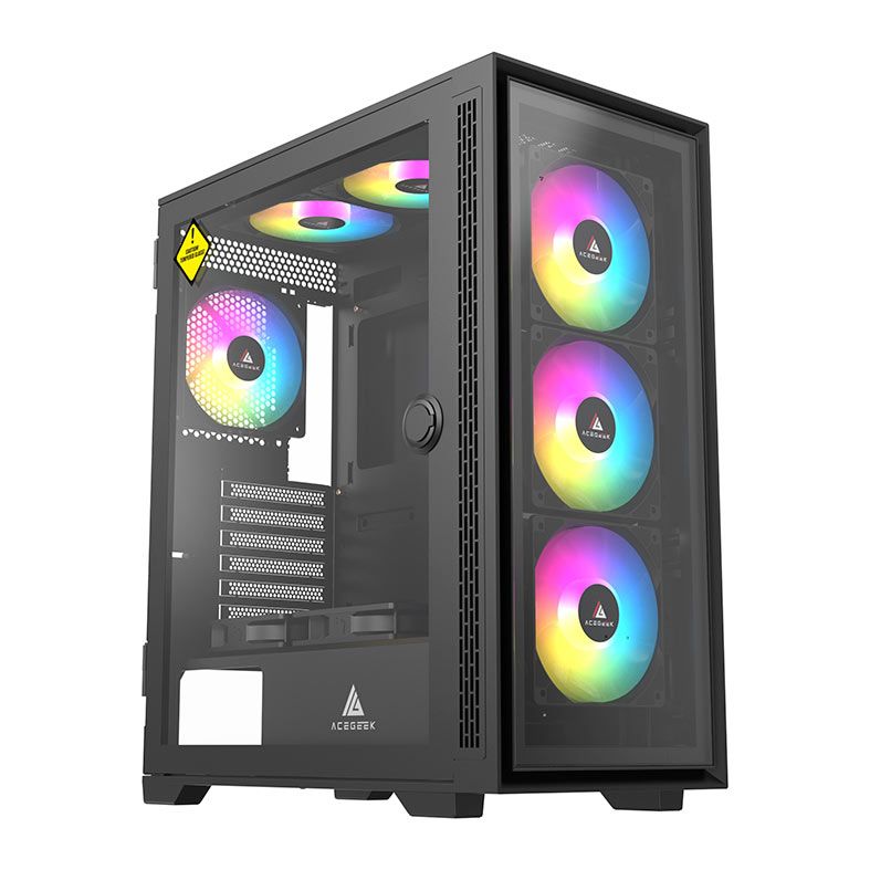 Gabinete Gamer Acegeek Raptor C414, Mid-Tower, Lateral de Vidro, Preto, AG-RAPTOR-C414-BK