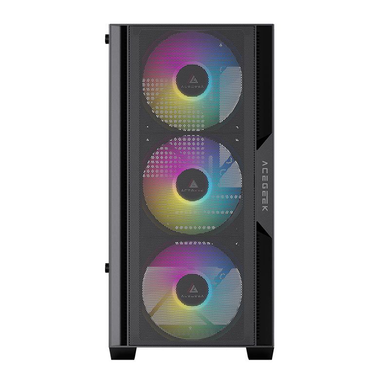 Gabinete Gamer Acegeek Stratus Mesh, ARGB, Mid-Tower, Lateral de Vidro, Com 3 Fans, Preto, AG-STRATUS-MESH-BK-I3F-ARGB