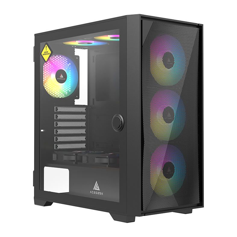 Gabinete Gamer Acegeek Striker A411 Mesh, Mid-Tower, Lateral de Vidro, Preto, AG-STRIKER-A411-BK