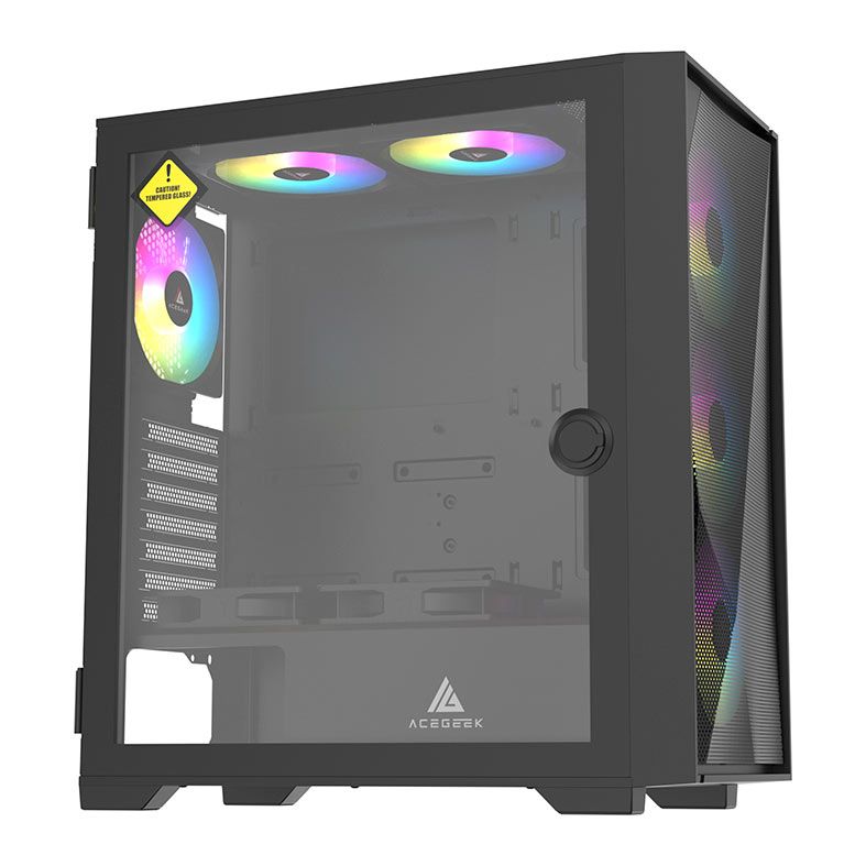 Gabinete Gamer Acegeek Striker A411 Mesh, Mid-Tower, Lateral de Vidro, Preto, AG-STRIKER-A411-BK