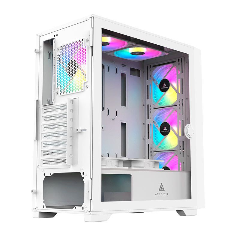Gabinete Gamer Acegeek Striker A411, Mid-Tower, Lateral de Vidro, Branco, AG-STRIKER-A411-WH