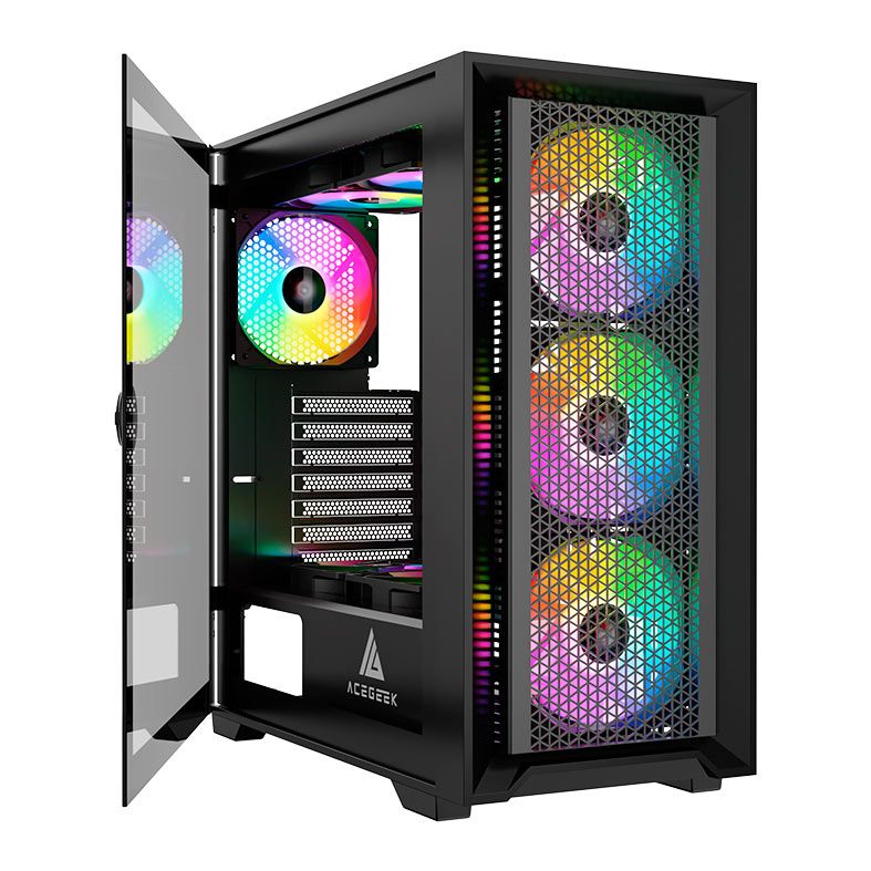 Gabinete Gamer Acegeek Tempest A370, Mid-Tower, Lateral de Vidro, Preto, AG-TEMPEST-A370-BK