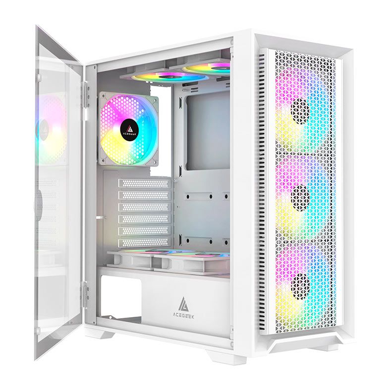 Gabinete Gamer Acegeek Tempest A370, Mid-Tower, Lateral de Vidro, Branco, AG-TEMPEST-A370-WH