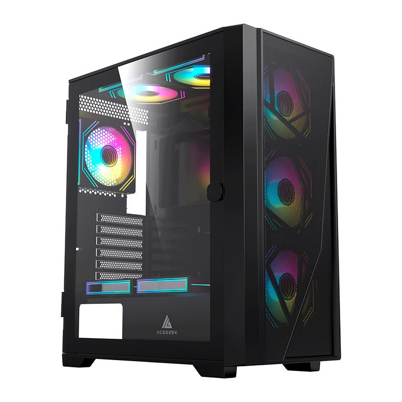Gabinete Gamer Acegeek Terminator Type C, Mid-Tower, Lateral de Vidro, Preto, AG-TERMINATOR-MESH-BK