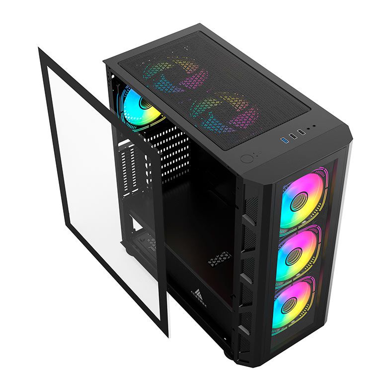 Gabinete Gamer Acegeek Warrior A380 Glass, Full-Tower, Lateral de Vidro, Preto, AG-WARRIORA380GLASS-BK