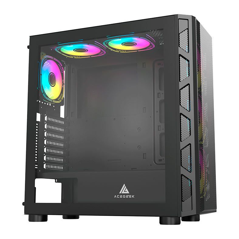 Gabinete Gamer Acegeek Warrior A380 Mesh, Full-Tower, Lateral de Vidro, Preto, AG-WARRIORA380MESH-BK