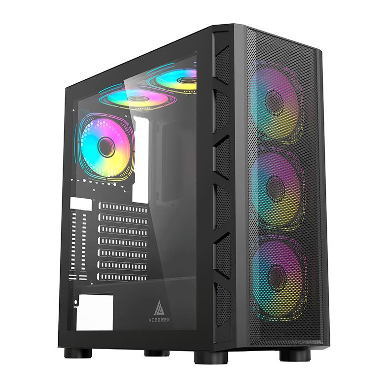Gabinete Gamer Acegeek Warrior A380 Mesh, Full-Tower, Lateral de Vidro, Preto, AG-WARRIORA380MESH-BK