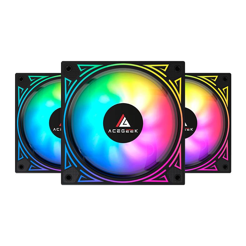 Kit Ventoinhas Acegeek Wave, ARGB, 3x120mm, Preto, AG-WAVE3X1-BK