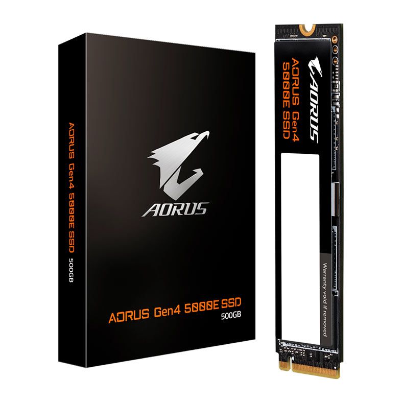 SSD Gigabyte Aorus Gen4 5000E, 500GB, M.2 2280, PCIe NVMe, Leitura 5000 MB/s, Gravacao 3800 MB/s, AG450E500G-G