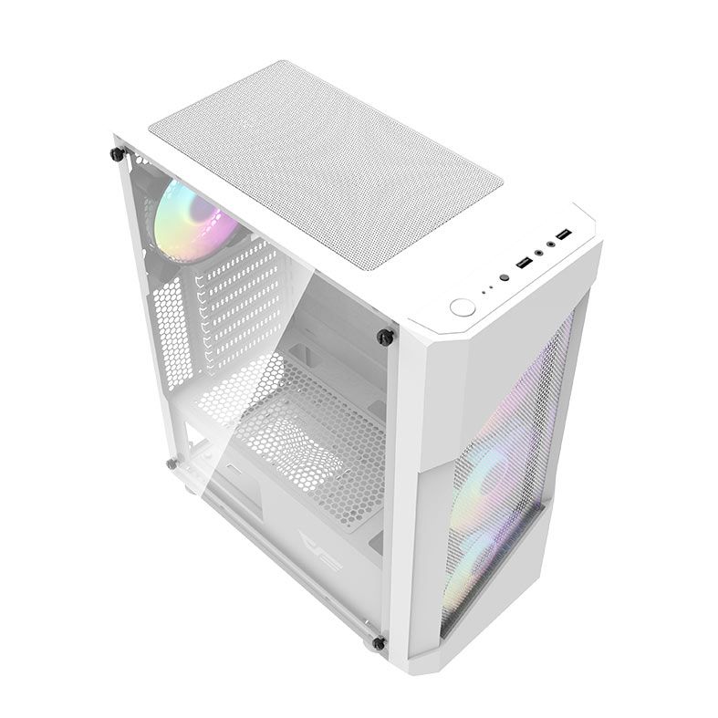 Gabinete Gamer Aigo DarkFlash Pollux, RGB, Mid-Tower, Com 4 Ventoinhas, Lateral Acrilico, Branco, AIGO-DF-POLLUX-WH