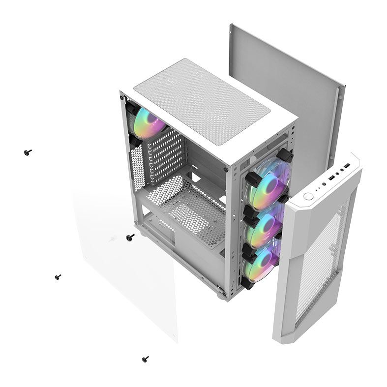 Gabinete Gamer Aigo DarkFlash Pollux, RGB, Mid-Tower, Com 4 Ventoinhas, Lateral Acrilico, Branco, AIGO-DF-POLLUX-WH