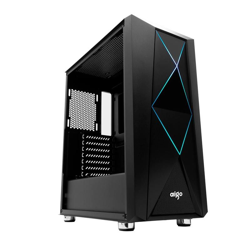 Gabinete Gamer Aigo Rainbow X Preto Lateral Vidro