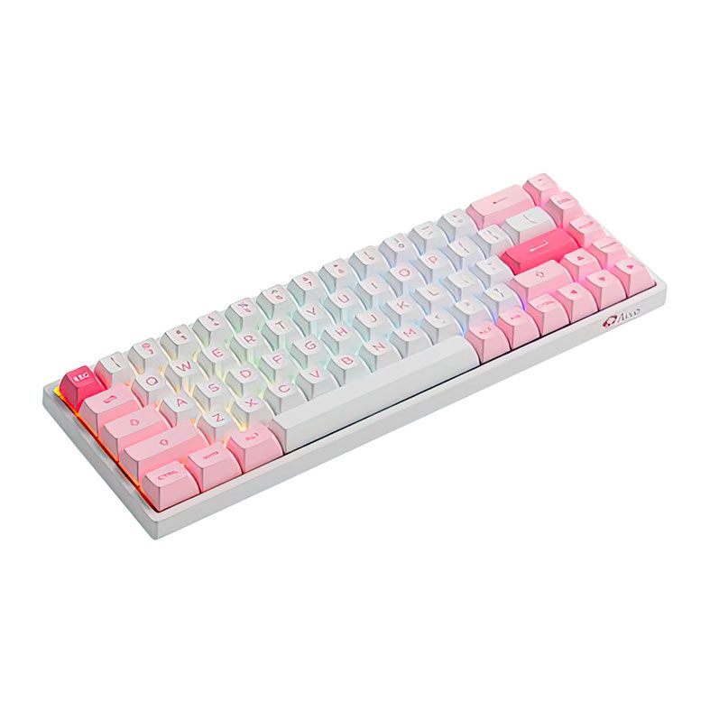 Teclado Mecanico Gamer Akko 3068B Plus Multi Modes, RGB, Switch Akko Jelly Purple, Branco e Rosa, AKKO-3068B-PLUS-WH