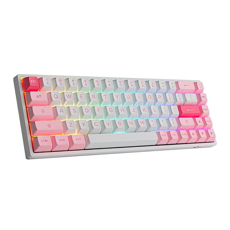 Teclado Mecanico Gamer Akko 3068B Plus Multi Modes, RGB, Switch Akko Jelly Purple, Branco e Rosa, AKKO-3068B-PLUS-WH