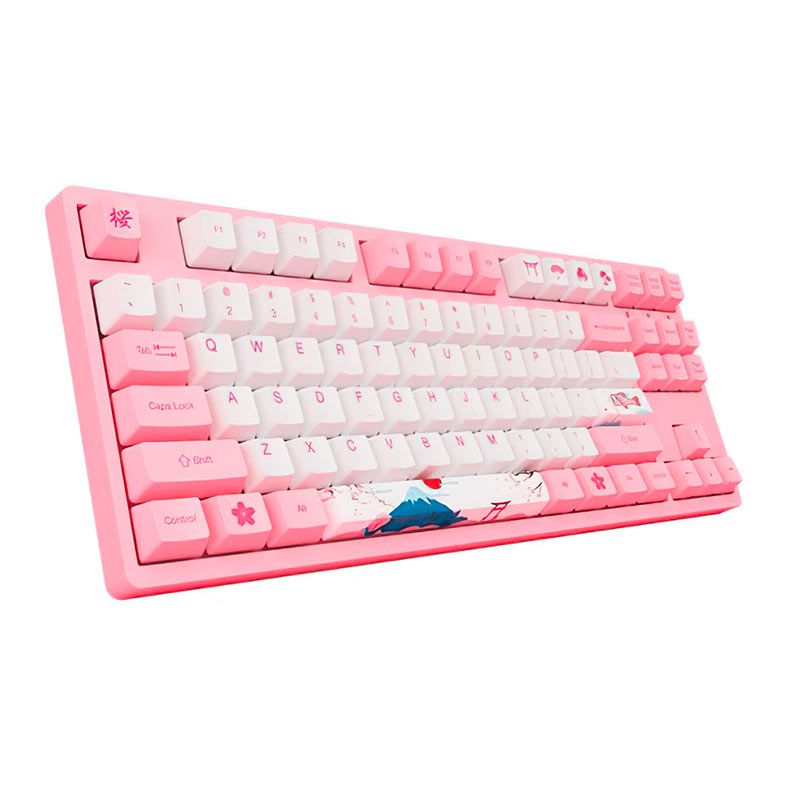 Teclado Mecanico Gamer Akko World Tour Tokyo, ANSI, Switch Pink, Rosa e Branco, AKKO-3087-V2-PINK