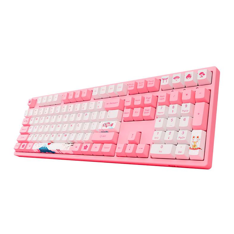 Teclado Mecanico Gamer Akko World Tour Tokyo, ANSI, Switch Pink, Rosa e Branco, AKKO-3108-V2-PINK