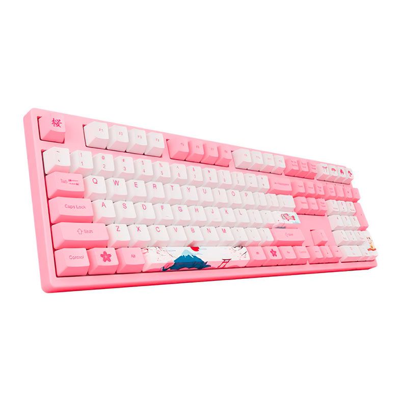 Teclado Mecanico Gamer Akko World Tour Tokyo, ANSI, Switch Pink, Rosa e Branco, AKKO-3108-V2-PINK